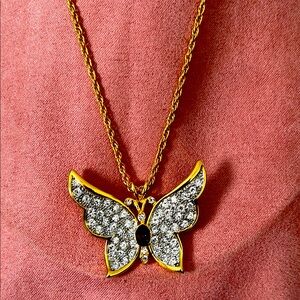 VTG Avon - 24” Elegant Gold-tone and Amethyst CZ’s Butterfly Pendant Necklace.
